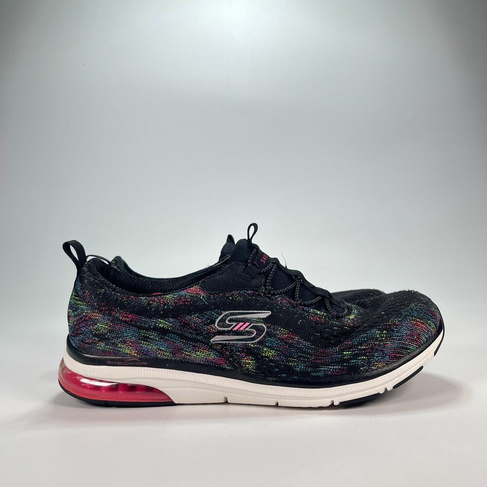 Skechers Black Multicolor Air-Cushioned Slip-On Sneaker - No Tie Sz 8